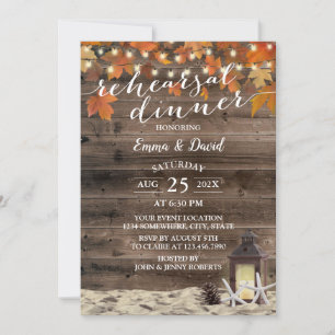 Invitation Rustique Automne Plage Lanterne de mariage Dîner d