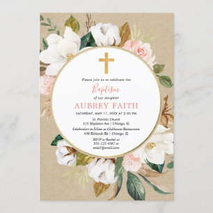 Invitation Rustique automne rose rousse rose blanc floral fil