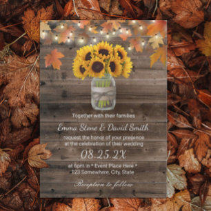 Invitation Rustique Autumn Sunflower Jar String Mariage