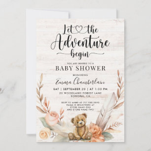 Invitation Rustique Baby shower douche aventure commence
