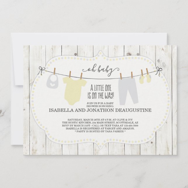 Invitation Rustique Baby shower neutre pour les fe (Devant)