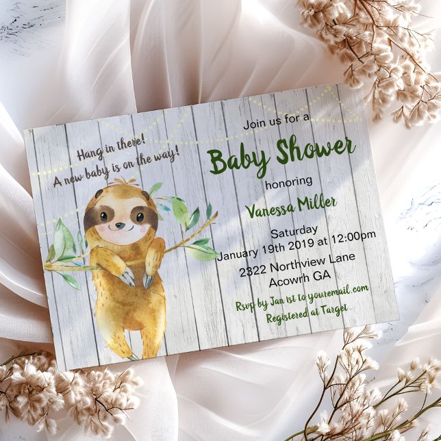 Invitation Rustique Baby shower Sloth (Créateur téléchargé)