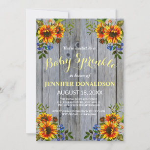 Invitation Rustique Barnwood Sunflower Baby Sprink