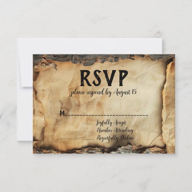 Invitation Rustique Barque Parchemin Papier Mariage RSVP (Devant)