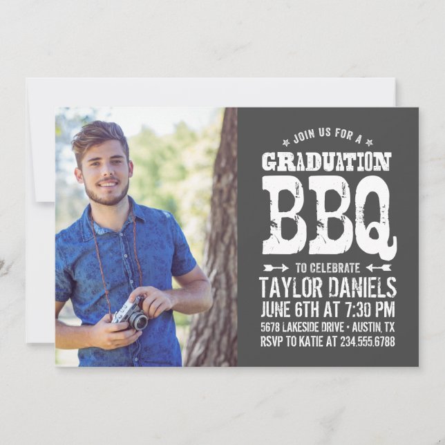 Invitation Rustique BBQ Graduation Party (Devant)