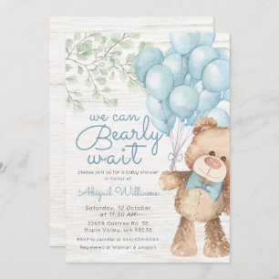 Invitation Rustique Bearly Wait Blue Bear Baby shower garçon