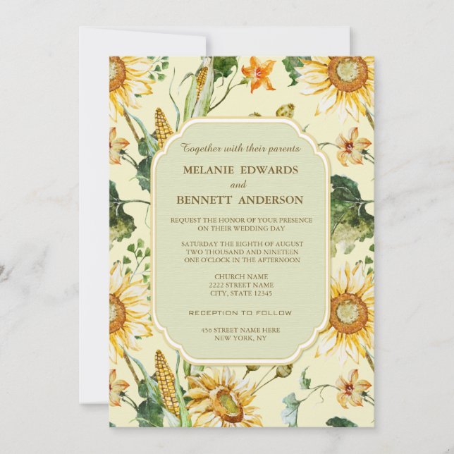 Invitation Rustique Beauté Sunflower Mariage botanique (Devant)