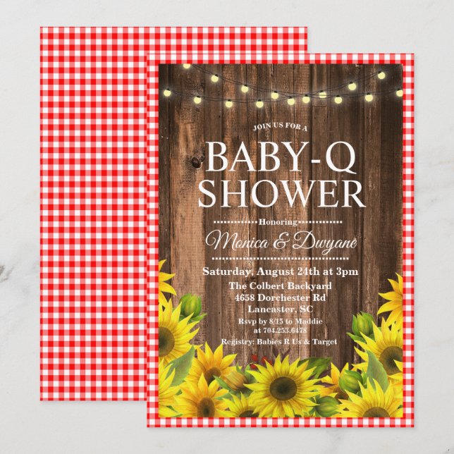 Invitation Rustique Bébé Q Fête Prénatale BBQ Tour (Devant / Derrière)