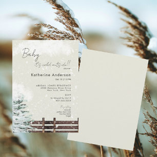 Invitation Rustique Beige Snowy Baby il fait froid dehors
