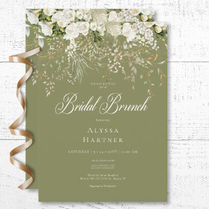 Invitation Rustique Blanc Floral Drop Sage Vert Bridal Brunch