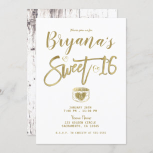 Invitation Rustique Blanc Grange Bois Or Sweet 16 Partie