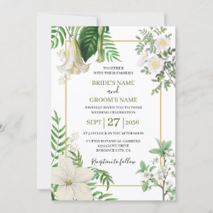 Invitation Rustique blanc vert aquarelle Mariage or Floral