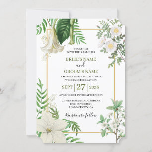 Invitation Rustique blanc vert aquarelle Mariage or Floral