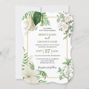 Invitation Rustique blanc vert aquarelle Mariage or Floral