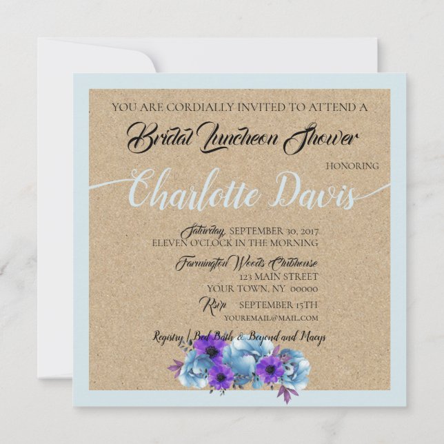 Invitation Rustique Bleu Cottage Rose Suite Mariage Douche (Dos)