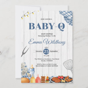 Invitation Rustique bleu gingham carreaux babyq Baby Shower B