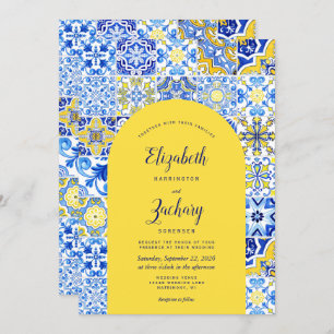 Invitation Rustique Bleu Jaune Arc Portugais Carrelage Mariag