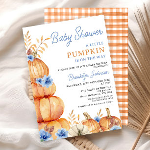 Invitation Rustique Blue Floral Petit Baby shower Citrouille