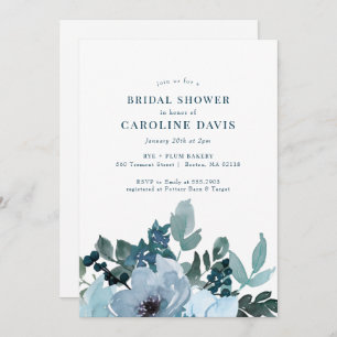 Invitation Rustique Blue Floral Plaid