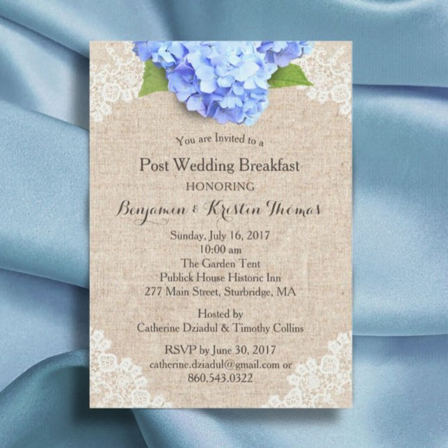 Invitation Rustique Blue Hydrangea Post Mariage Petit déjeune (Créateur téléchargé)