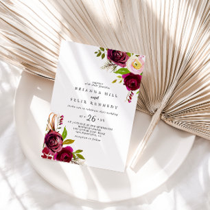 Invitation Rustique Blush Bourgogne Floral Décontracté Mariag