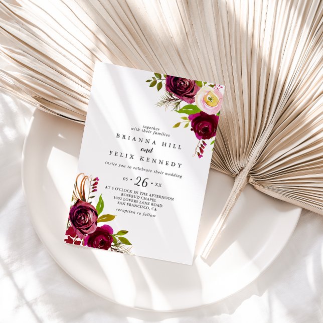 Invitation Rustique Blush Bourgogne Floral Décontracté Mariag (Créateur téléchargé)