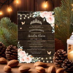 Invitation Rustique Blush Floral Enchanted Forest Quinceañera