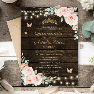 Invitation Rustique Blush Floral Enchanted Forest Quinceanera