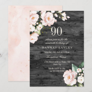 Invitation Rustique Blush rose & blanc Floral 90e anniversair