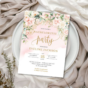 Invitation Rustique Blush rose roses or bachelortie