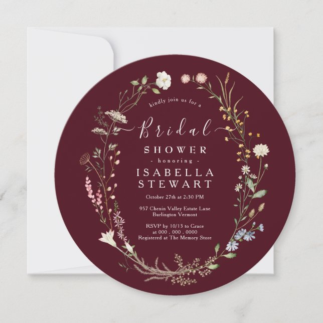 Invitation Rustique Bohème Chic Fleurs Sauvages Mariage Bourg (Devant)