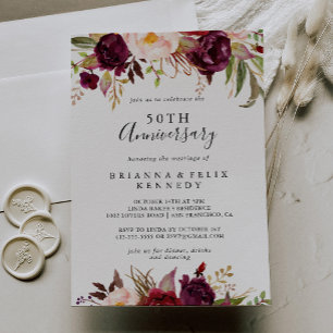 Invitation Rustique Bohème Floral 50e Anniversaire de Mariage