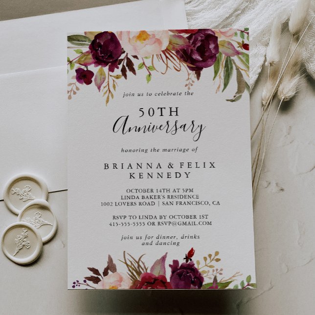 Invitation Rustique Bohème Floral 50e Anniversaire de Mariage (Créateur téléchargé)