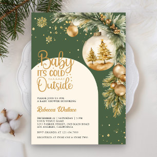 Invitation Rustique Bohème Vert Noël Hiver Baby Shower
