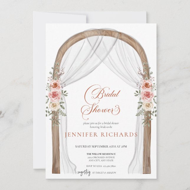 Invitation rustique bohémien | FÊTE DES MARIÉES ROSE VINTAGE (Devant)