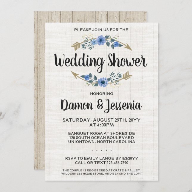 Invitation Rustique Boho Arrow Floral Wedding shower Invitati (Devant / Derrière)