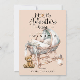 Invitation Rustique Boho Baby shower en bois