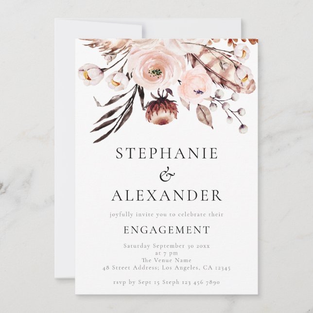 Invitation Rustique Boho Blush Florals (Devant)