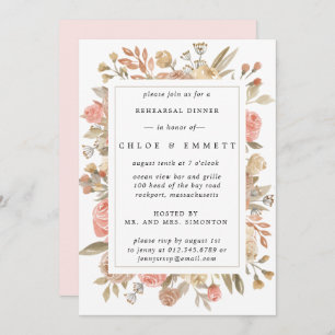 Invitation Rustique Boho Blush Rose Dîner de répétition flora