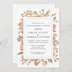 Invitation Rustique Boho Blush Rose Floral Engagement Party