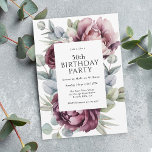 Invitation Rustique Boho Bourgogne Plum Floral 50e anniversai<br><div class="desc">Un boho ultra féminin à 50e anniversaire design d'invitation qui capte l'essence de l'élégance rustique avec son abondant étalage de pivoines et de roses en harmonisant bordeaux, prune, et rose poussiéreux avec la végétation d'eucalyptus en traîne. Les éléments botaniques féminins apparaissent avec style et sophistication. Personnalisez le modèle de texte...</div>