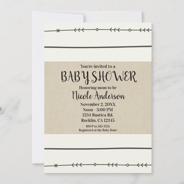 Invitation Rustique Boho Chic Baby shower moderne Kraft Minim (Devant)