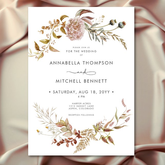 Invitation Rustique Boho Delicate Automne Fleur sauvage Maria (Rustic Boho Delicate Fall Wildflower Wedding Invitation)