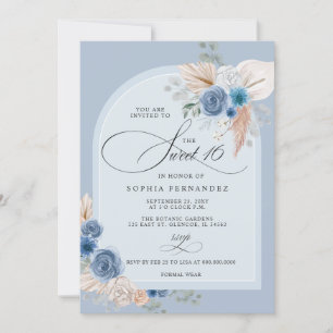 Invitation Rustique Boho Dusty Blue Pampas Sweet 16