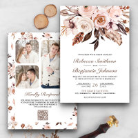 Rustique Boho Earthy Ivory Floral QR Code Mariage