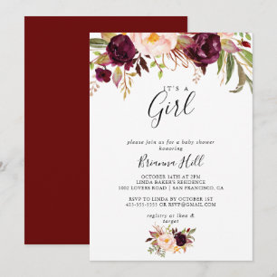 Invitation Rustique Boho Floral C'est un Baby shower de fille