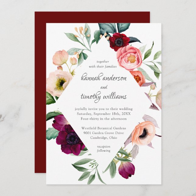 Invitation Rustique Boho Floral Mariage d'aquarelle (Devant / Derrière)