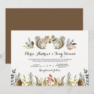 Invitation Rustique Boho Forest Squirrels Mariage d'aquarelle