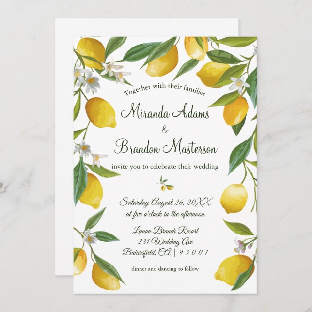 Invitation Rustique Boho Lemon Mariage d'été (Devant / Derrière)