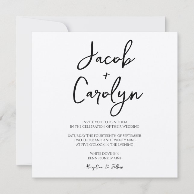 Invitation Rustique Boho manuscrit Carré de police Mariage (Devant)
